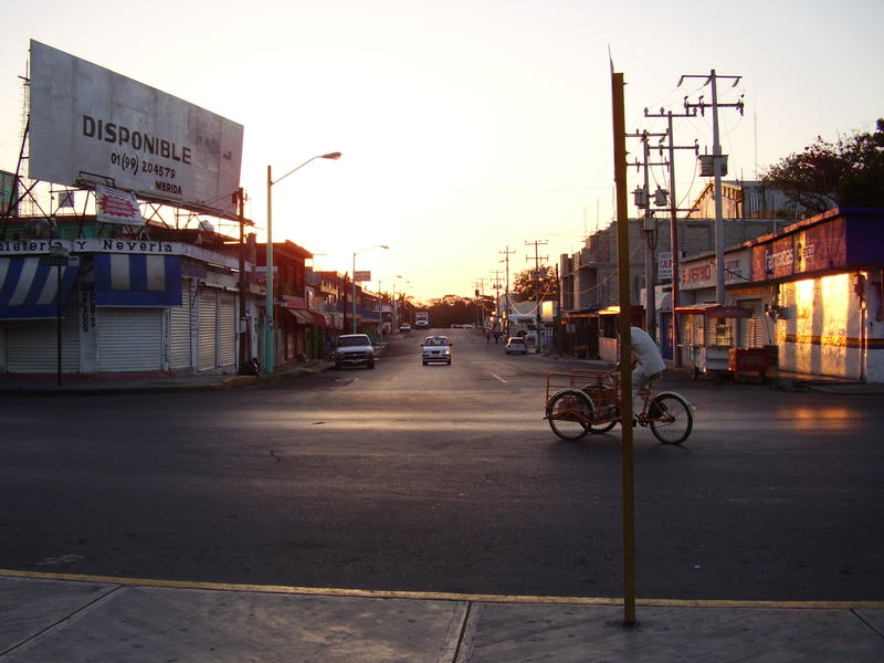 A typical mexican street scene at sunset