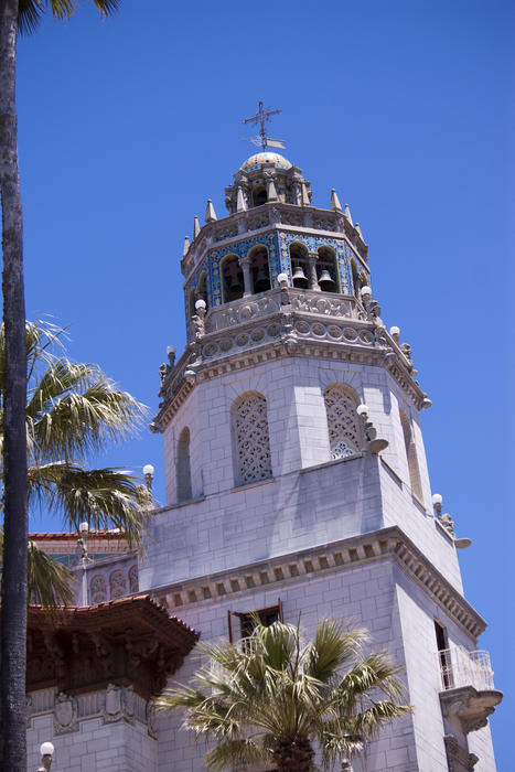 Editorial Use Only: exterior of Hearst Castles Casa Grande, built in the Spanish Colonial Revival style