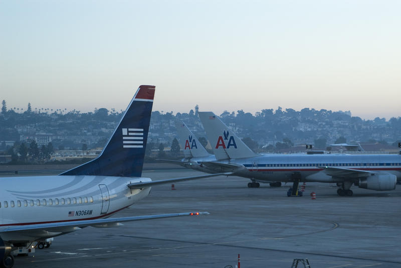 editorial use only : american airlines planes at an airport