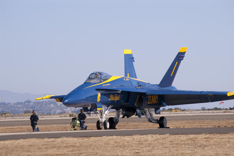 a US navy FA18 Hornet, part of the blue angels airshow dispaly team