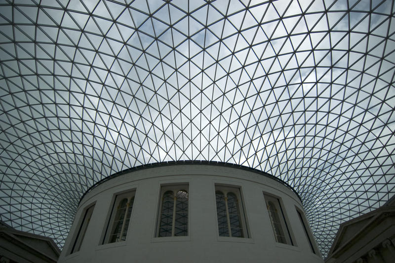 the exterior of the reading room and glass roof of the great court