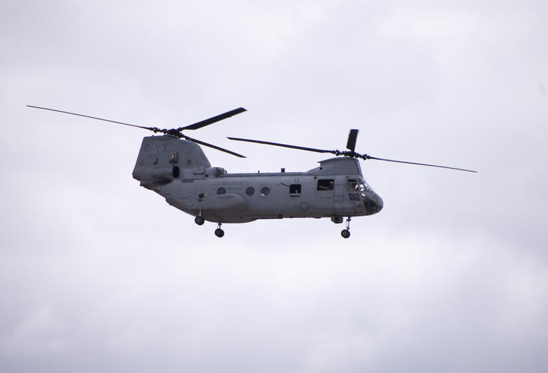 disctinctive dual rotor design of the Boeing Vertol CH-46 Sea Knight