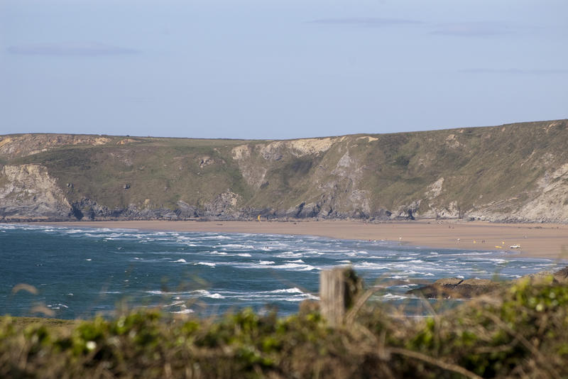 panorama of one of cornwalls surf beaches near newquay