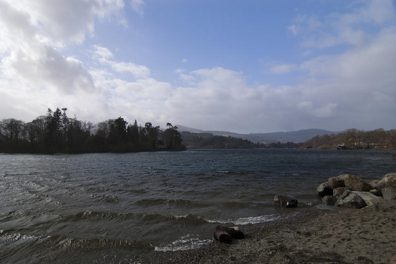 a view from the lake shore over derwent water in the english lake district