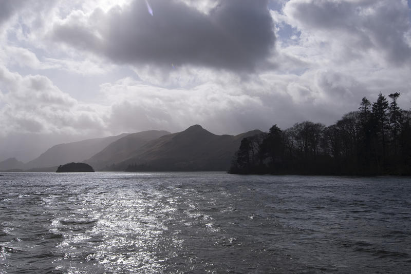 a cloudy day over derwentwater, viewed from a boat