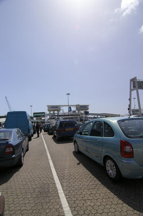 traffic queueing for a ferry at the dover ferry terminal, england