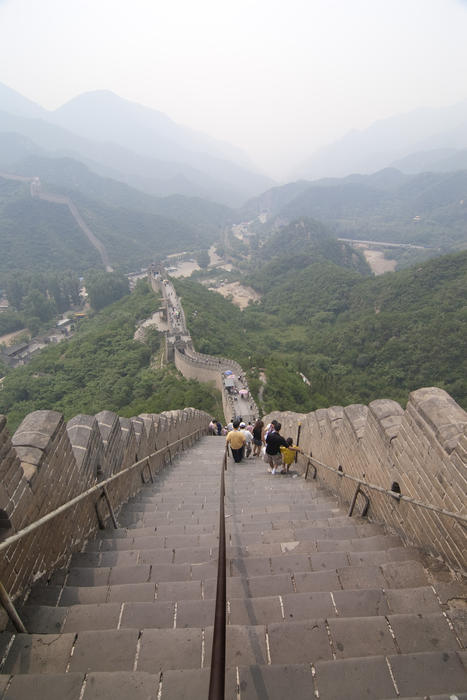 a down the many steps on the great wall of china, most famous landmark