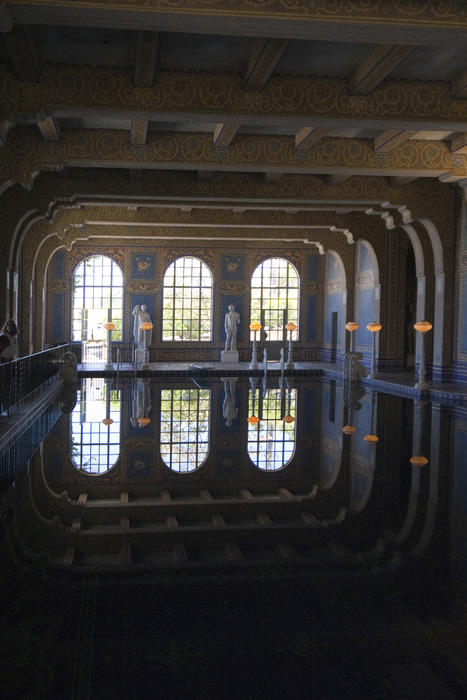 Editorial Use Only: Reflections in the still water of Hearst Castles indoor roman pool