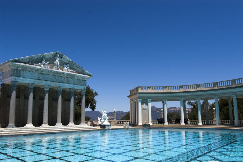 Editorial Use Only: Hearst Castles famous neptune pool with romanesque architecture, Designed by architect Julia Morgan