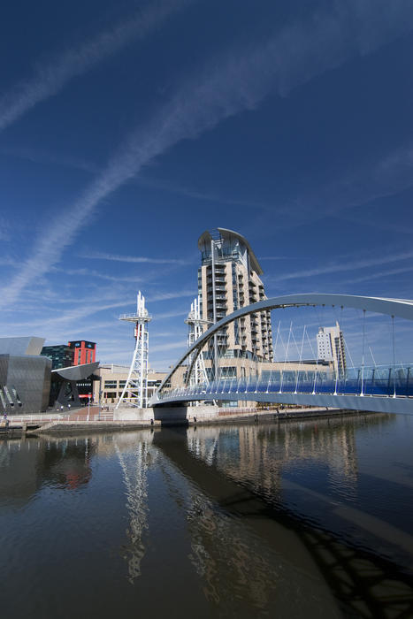 the lifting pedestrian bridge at salford quays, manchester, UK