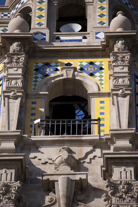 details of the tiles and spanish colonial revival architecture of the california tower, balboa park san diego