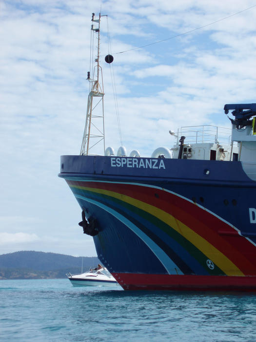 the bow of the MV Esperanza Greenpeace Ship     