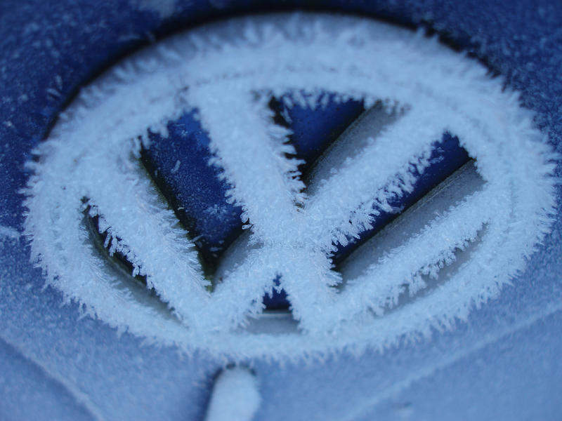 a frosted up VW badge