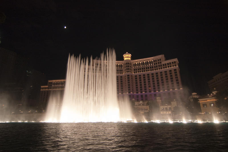 editorial use only: bellagio fountain show after dark