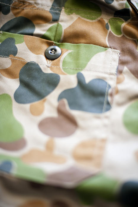 details of the pocket on a pair of army camouflage fatigues
