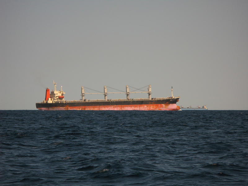 a bulk freight carrier in the open ocean