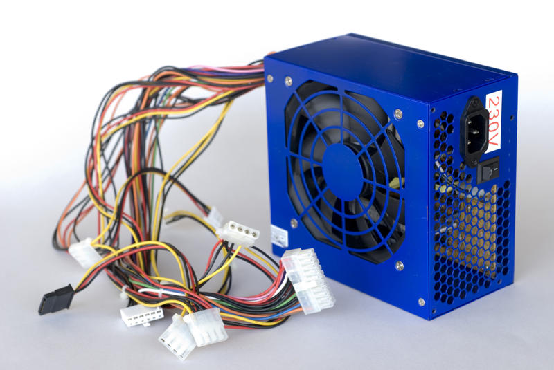 a computer ATX power supply unit and cabling
