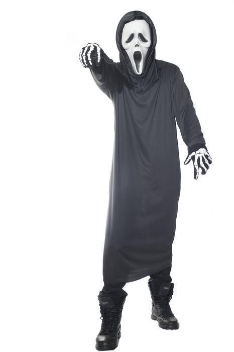 a grim reaper halloween outfit, spooky mask and cloak