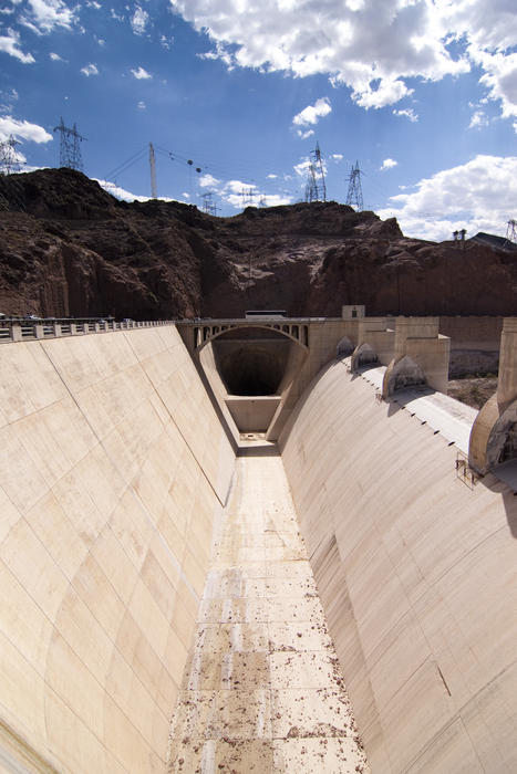 a view of the dry water spillway of the hoover dam