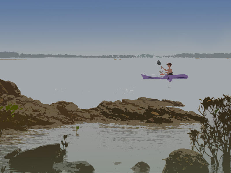 a graphic of a kayaker paddling through the water
