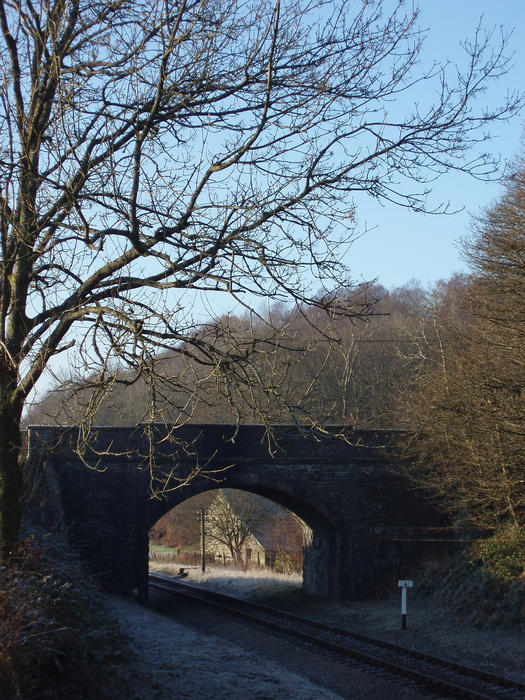 a small railway bridge on the haverthwaite steam railway, cumbria, england
