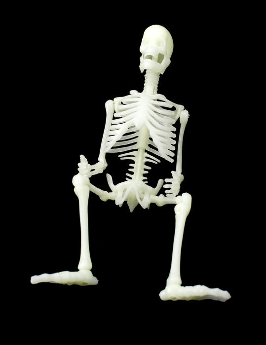 a toy skeleton in a sitting position