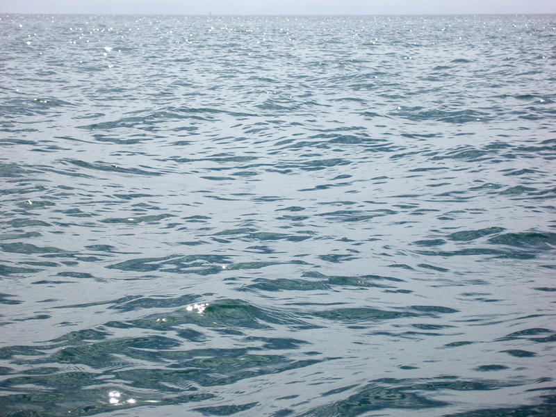 a calm ocean with small waves and sparkling reflections