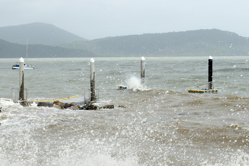 floating pontoon jetty wrecked by a storm