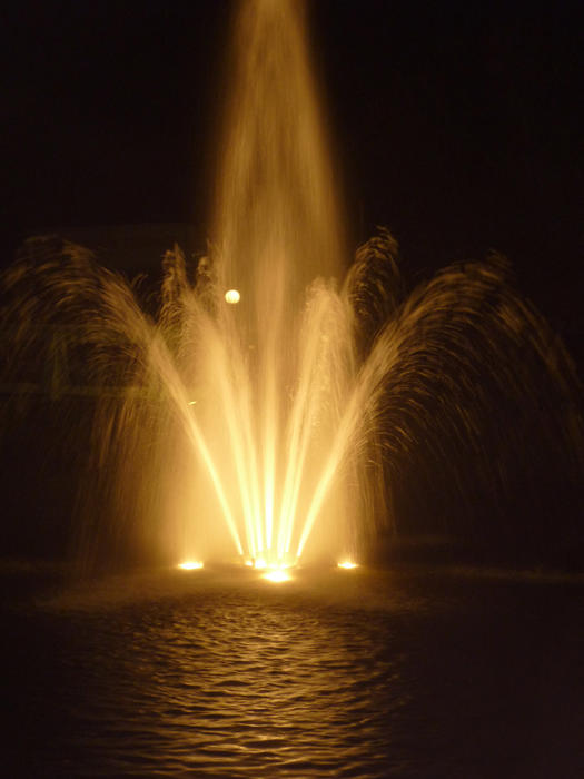 floodlit fountains at night