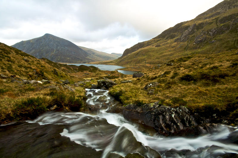 Winters day, walking towards Llyn Idwal in the Snowdonia National Park, North Wales 