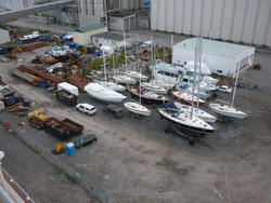 6762   Yachts on trailers in a boatyard