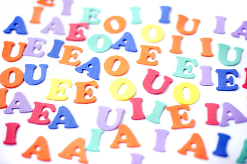 Colourful collection of vowels for teaching preschoolers their alphabet and to spell, read and write