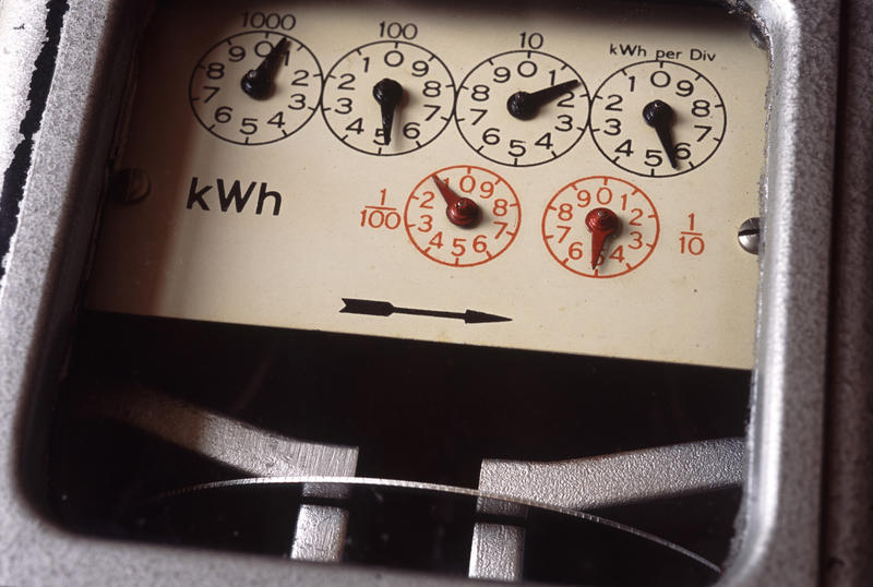 mechanical dials on an old electric meter