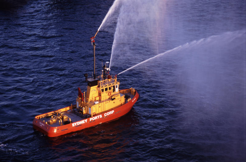 A fire boat spraying jets of water