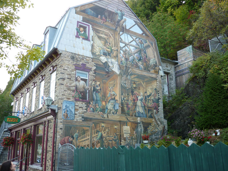 Fresque du Petit-Champlain, Quebec which depicts milestones in the history of Cap-Blanc, Quebec City's working-class waterfront neighborhood