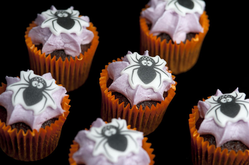 cute decorated halloween party chocolate cakes with pink icing