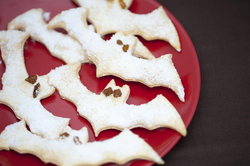 novelty halloween bat shaped cookies with rasin eyes