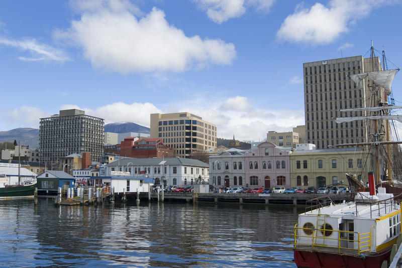 downtown hobart and the waterfront, tasmaia, australia