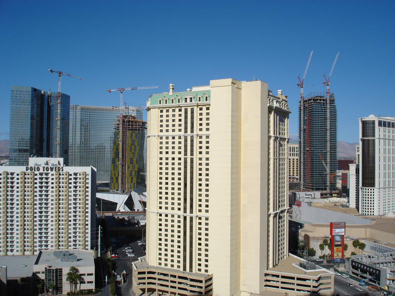 las vegas skyline dotted with hotels and buildings under construction