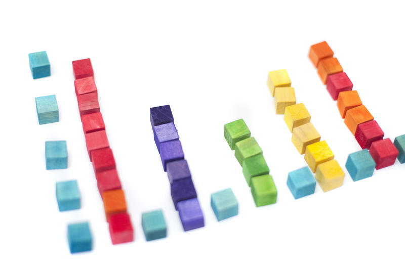 Learning about graphs with a schematic representation made of colourful toy wooden blocks stacked to resemble a bar graph