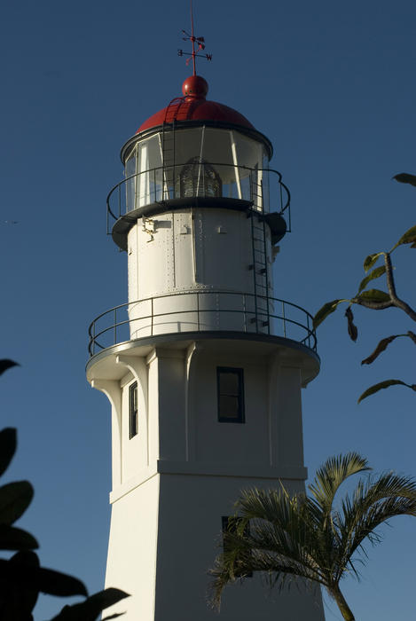 close up view of the diamond head lighthouse on a sunny day, honolulu, oahu, hawaii