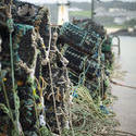 7266   Lobster pots stacked on the shore