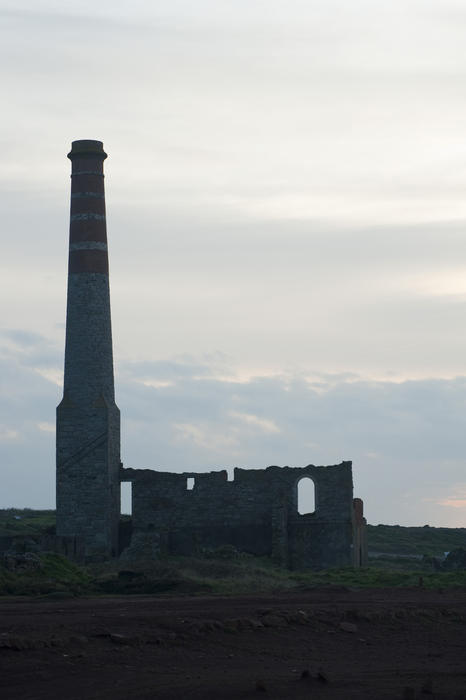 Levant mine ruins in Trewellard, Pendeen silhouetted against the sky - home to the only Cornish working beam engine and a protected site run by the National Trust