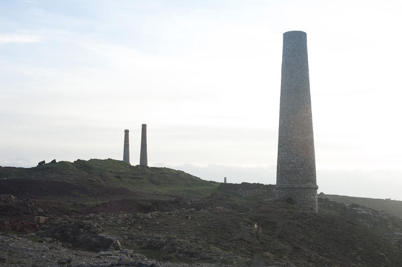 Chimneys at the abandoned Botallack tin mines dotting the Cornish landscape which now forms part of the Cornwall and West Devon Mining Landscape World Heritage site