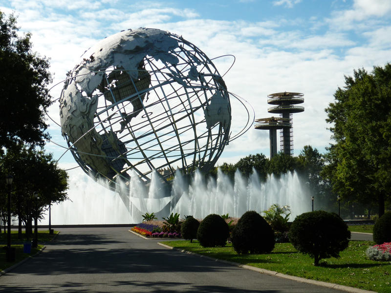 Unisphere, Flushing Meadows, New York originally built for the World Fair is a stainless steel globe representing earth built from stainless steel