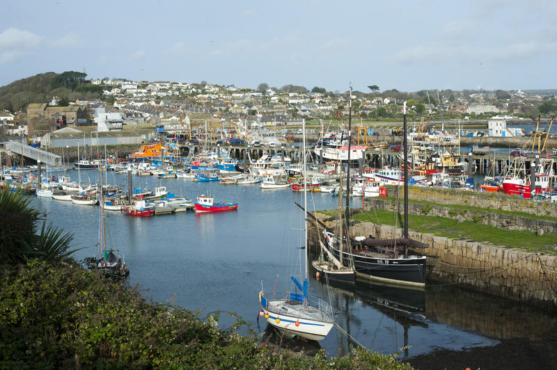 Picturesque harbour at Newlyn, Cornwall with its colourful fishing fleet and pleasure boats