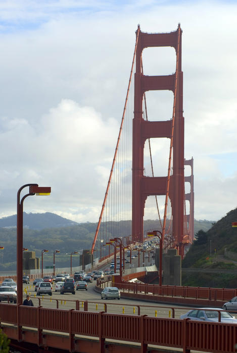 viewed from the north end - traffic crossing the golden gate bridge