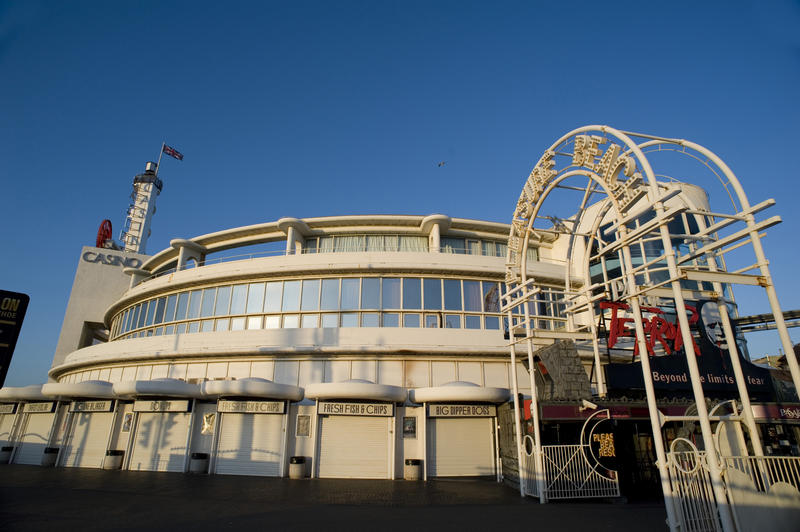 Exterior facade of the Blackpool Pleasure Beach which is a family owned amusement park and resort in Blackpool