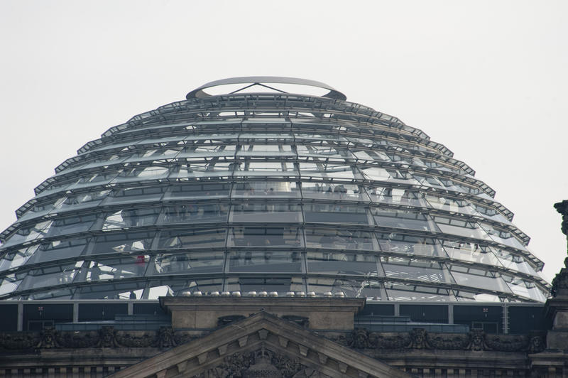 Glass dome of the Reichstag building, Berlin which offers a 360 degree view of the city and is a modern architectural landmark