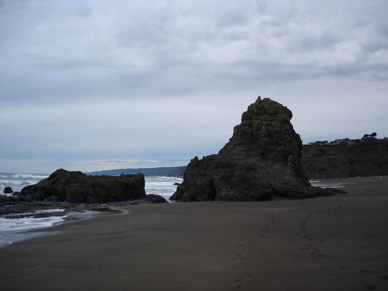 a bleak grey view of a northern california beach